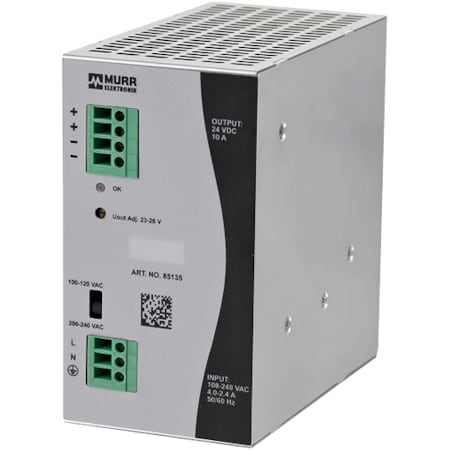 Murrelektronik ECO-RAIL-2 POWER SUPPLY 1-PHASE, IN: 90 . 132 VAC / 173 - 264 VAC OUT: 24V/10ADC 85135